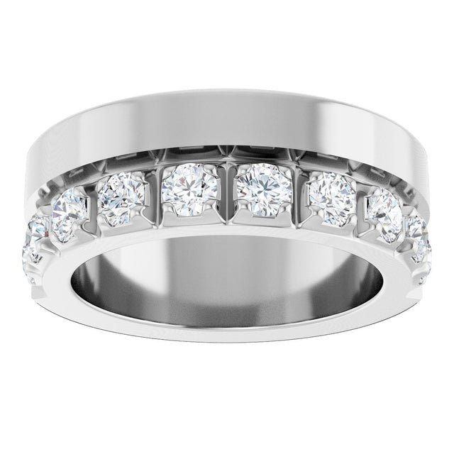 14K Gold Round Lab-Grown Diamond Single Sided Stepped-Edge Anniversary Band – 3 mm Stones - White Gold - view 3