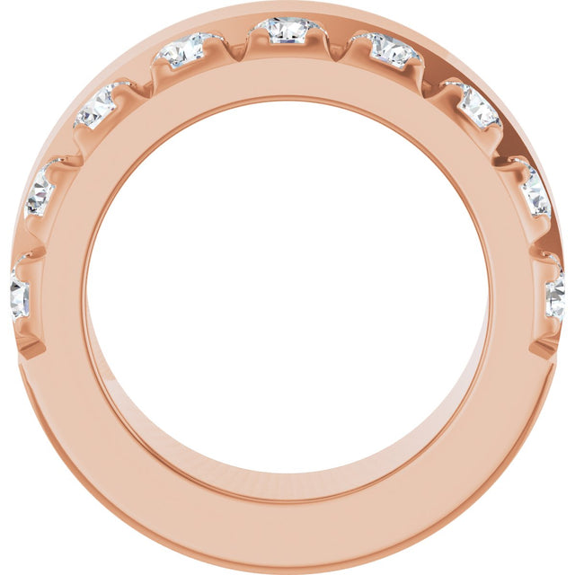 14K Gold Round Lab-Grown Diamond Single Sided Stepped-Edge Anniversary Band – 3 mm Stones - Rose Gold - view 2