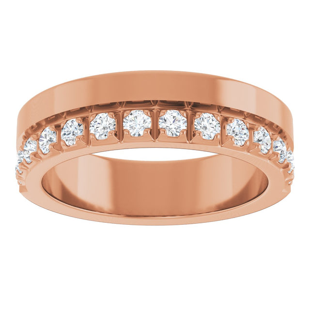 14K Gold Round Lab-Grown Diamond Single Sided Stepped-Edge Anniversary Band – 2.5 mm Stones - Rose Gold - view 3