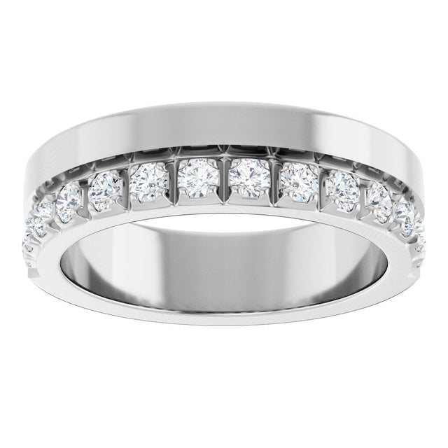 14K Gold Round Natural Diamond Single Sided Stepped-Edge Anniversary Band – 2.5 mm Stones - White Gold - view 3