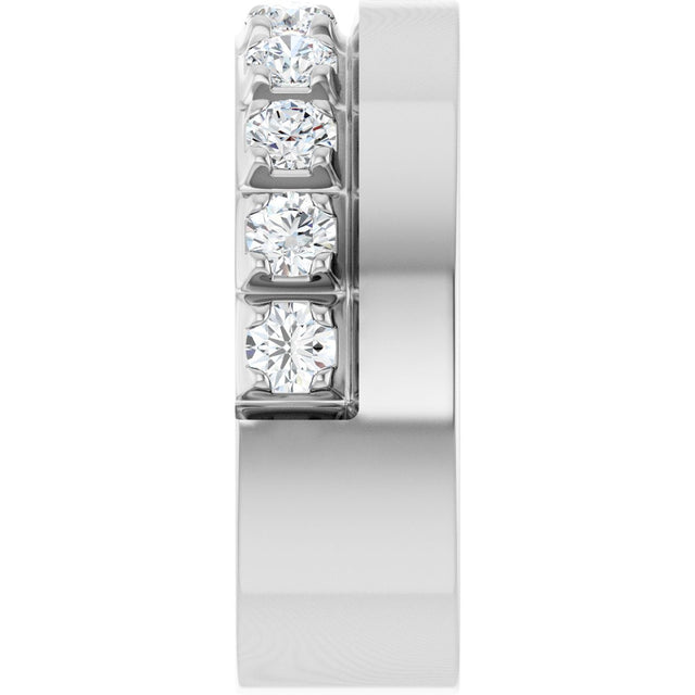 14K Gold Round Natural Diamond Single Sided Stepped-Edge Anniversary Band – 3 mm Stones - White Gold - view 4