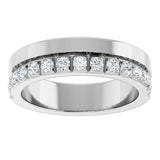 14K Gold Round Natural Diamond Single Sided Stepped-Edge Anniversary Band – 2.5 mm Stones - White Gold - view 3
