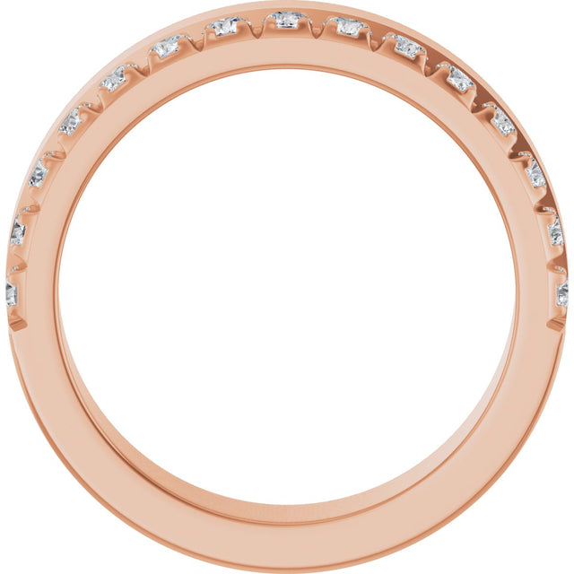14K Gold Round Natural Diamond Single Sided Stepped-Edge Anniversary Band – 2.5 mm Stones - Rose Gold - view 2