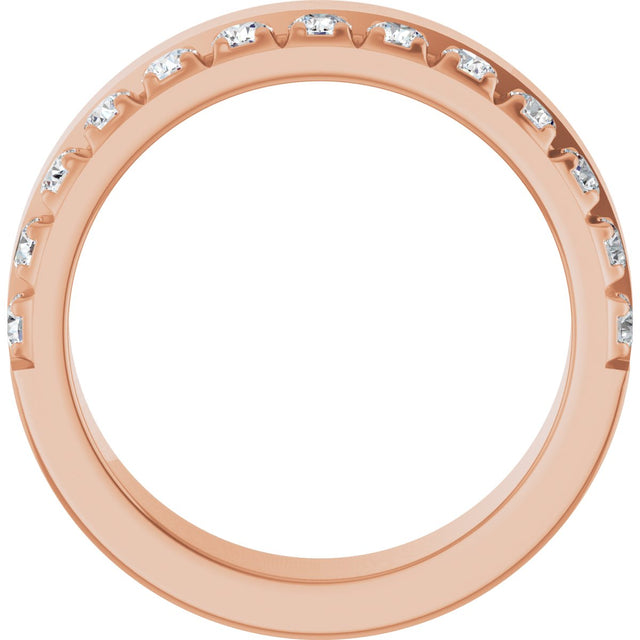 14K Gold Round Lab-Grown Diamond Single Sided Stepped-Edge Anniversary Band – 3 mm Stones - Rose Gold - view 2