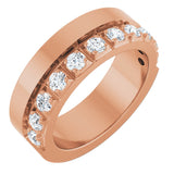 14K Gold Round Lab-Grown Diamond Single Sided Stepped-Edge Anniversary Band – 3 mm Stones - Rose Gold