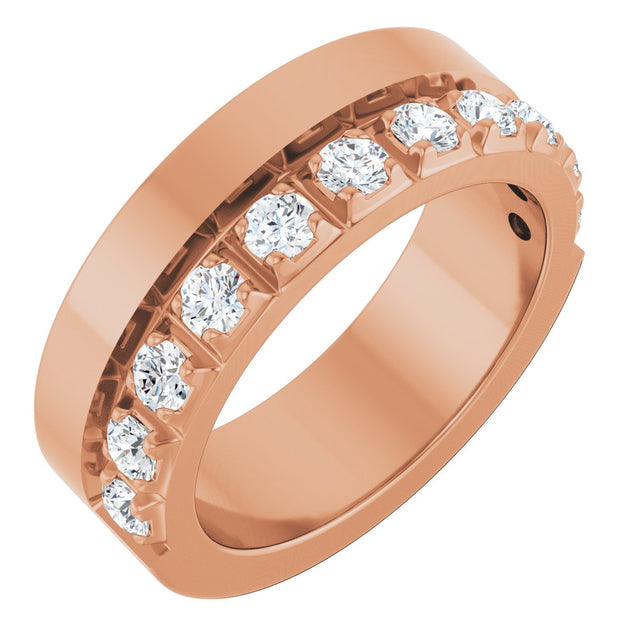 14K Gold Round Lab-Grown Diamond Single Sided Stepped-Edge Anniversary Band – 3 mm Stones - Rose Gold