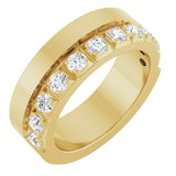 14K Gold Round Natural Diamond Single Sided Stepped-Edge Anniversary Band – 3 mm Stones - Yellow Gold