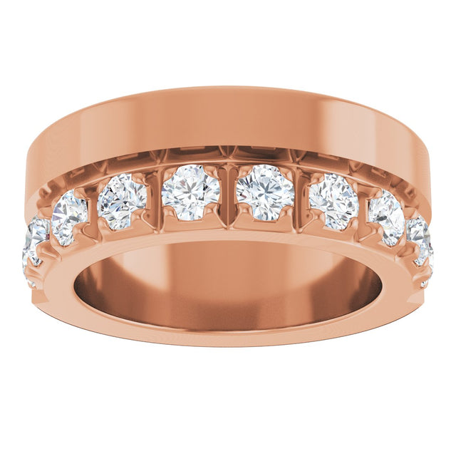 14K Gold Round Lab-Grown Diamond Single Sided Stepped-Edge Anniversary Band – 3 mm Stones - Rose Gold - view 3