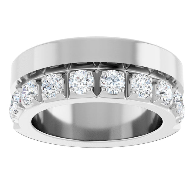14K Gold Round Lab-Grown Diamond Single Sided Stepped-Edge Anniversary Band – 3 mm Stones - White Gold - view 3