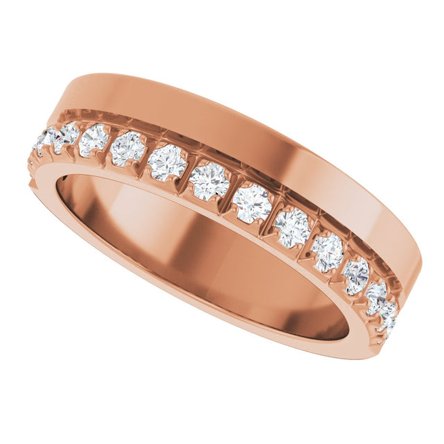 14K Gold Round Lab-Grown Diamond Single Sided Stepped-Edge Anniversary Band – 2.5 mm Stones - Rose Gold - view 5