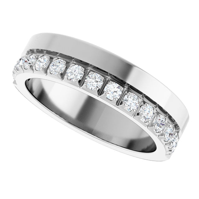 14K Gold Round Natural Diamond Single Sided Stepped-Edge Anniversary Band – 2.5 mm Stones - White Gold - view 5