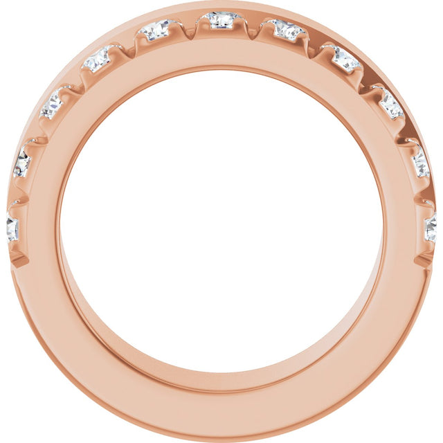 14K Gold Round Lab-Grown Diamond Single Sided Stepped-Edge Anniversary Band – 2.5 mm Stones - Rose Gold - view 2