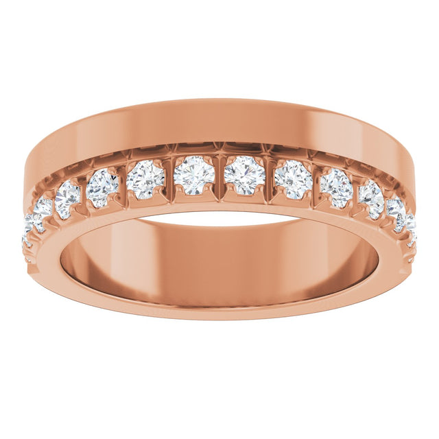 14K Gold Round Lab-Grown Diamond Single Sided Stepped-Edge Anniversary Band – 2.5 mm Stones - Rose Gold - view 3