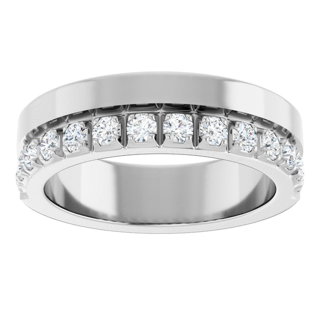 14K Gold Round Lab-Grown Diamond Single Sided Stepped-Edge Anniversary Band – 2.5 mm Stones - White Gold - view 3