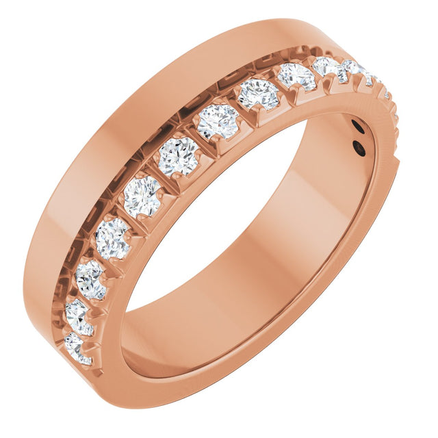14K Gold Round Lab-Grown Diamond Single Sided Stepped-Edge Anniversary Band – 2.5 mm Stones - Rose Gold