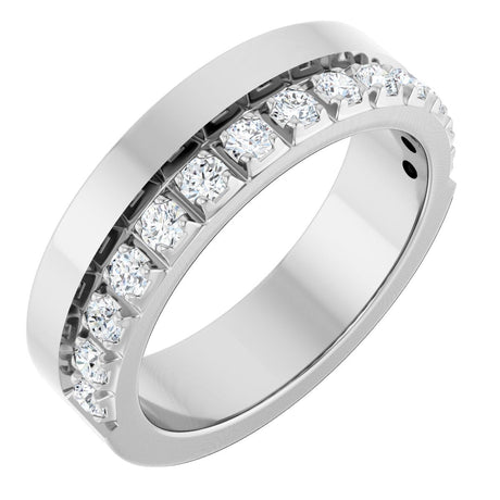 14K Gold Round Lab-Grown Diamond Single Sided Stepped-Edge Anniversary Band – 2.5 mm Stones - White Gold