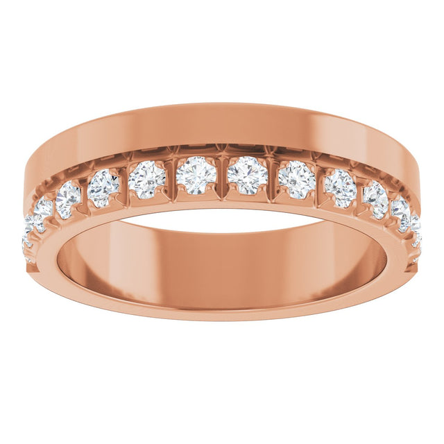 14K Gold Round Lab-Grown Diamond Single Sided Stepped-Edge Anniversary Band – 3 mm Stones - Rose Gold - view 3