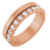 14K Gold Round Lab-Grown Diamond Single Sided Stepped-Edge Anniversary Band – 3 mm Stones - Rose Gold