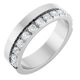 14K Gold Round Natural Diamond Single Sided Stepped-Edge Anniversary Band – 3 mm Stones - White Gold