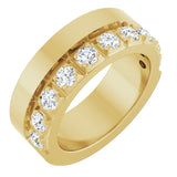14K Gold Round Natural Diamond Single Sided Stepped-Edge Anniversary Band – 3 mm Stones - Yellow Gold