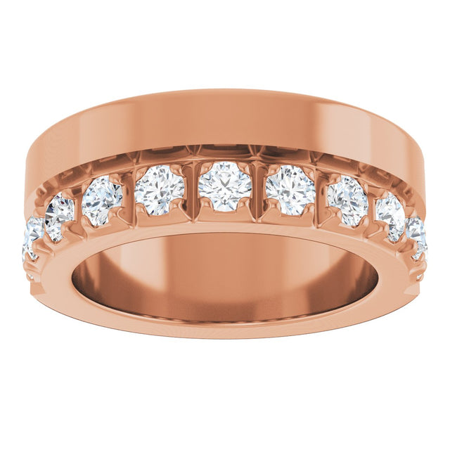14K Gold Round Lab-Grown Diamond Single Sided Stepped-Edge Anniversary Band – 2.5 mm Stones - Rose Gold - view 3