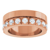14K Gold Round Natural Diamond Single Sided Stepped-Edge Anniversary Band – 2.5 mm Stones - Rose Gold - view 3
