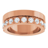 14K Gold Round Lab-Grown Diamond Single Sided Stepped-Edge Anniversary Band – 3 mm Stones - Rose Gold - view 3