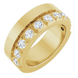 14K Gold Round Natural Diamond Single Sided Stepped-Edge Anniversary Band – 2.5 mm Stones - Yellow Gold