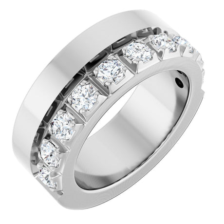 14K Gold Round Lab-Grown Diamond Single Sided Stepped-Edge Anniversary Band – 2.5 mm Stones - White Gold