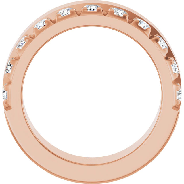 14K Gold Round Lab-Grown Diamond Single Sided Stepped-Edge Anniversary Band – 3 mm Stones - Rose Gold - view 2