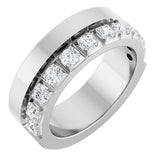 14K Gold Round Natural Diamond Single Sided Stepped-Edge Anniversary Band – 3 mm Stones - White Gold