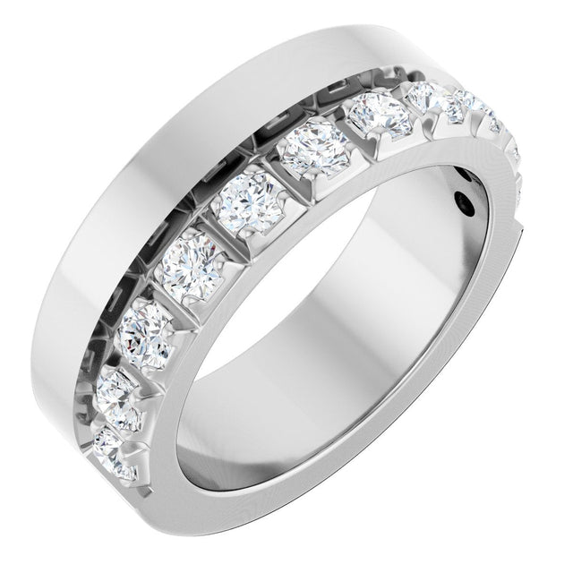 14K Gold Round Natural Diamond Single Sided Stepped-Edge Anniversary Band – 3 mm Stones - White Gold