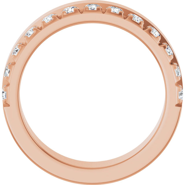 14K Gold Round Natural Diamond Single Sided Stepped-Edge Anniversary Band – 3 mm Stones - Rose Gold - view 2