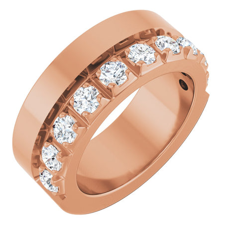 14K Gold Round Lab-Grown Diamond Single Sided Stepped-Edge Anniversary Band – 3 mm Stones - Rose Gold