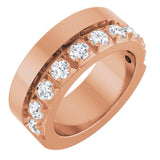 14K Gold Round Natural Diamond Single Sided Stepped-Edge Anniversary Band – 3 mm Stones - Rose Gold