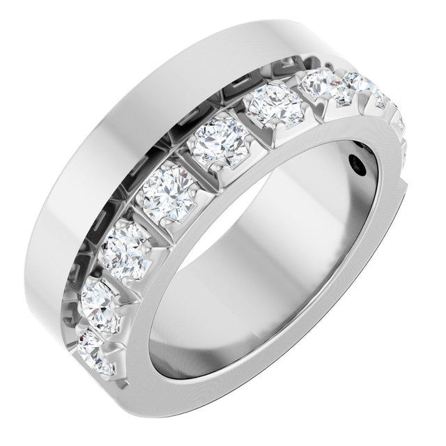 14K Gold Round Lab-Grown Diamond Single Sided Stepped-Edge Anniversary Band – 3 mm Stones - White Gold