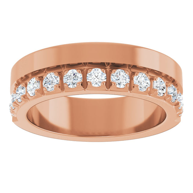 14K Gold Round Lab-Grown Diamond Single Sided Stepped-Edge Anniversary Band – 3 mm Stones - Rose Gold - view 3