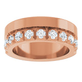 14K Gold Round Natural Diamond Single Sided Stepped-Edge Anniversary Band – 3 mm Stones - Rose Gold - view 3