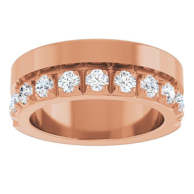 14K Gold Round Lab-Grown Diamond Single Sided Stepped-Edge Anniversary Band – 3 mm Stones - Rose Gold - view 3