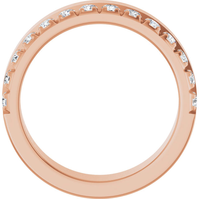 14K Gold Round Lab-Grown Diamond Single Sided Stepped-Edge Anniversary Band – 3 mm Stones - Rose Gold - view 2