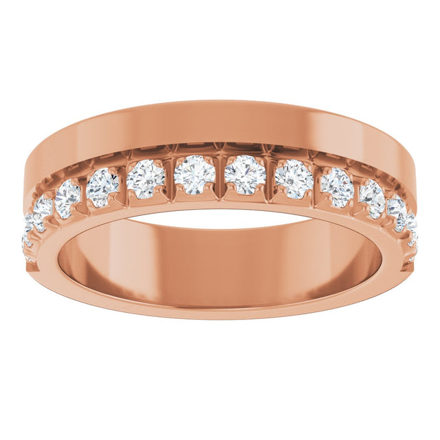14K Gold Round Natural Diamond Single Sided Stepped-Edge Anniversary Band – 3 mm Stones - Rose Gold - view 3