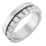 14K Gold Round Natural Diamond Single Sided Stepped-Edge Anniversary Band – 3 mm Stones - White Gold
