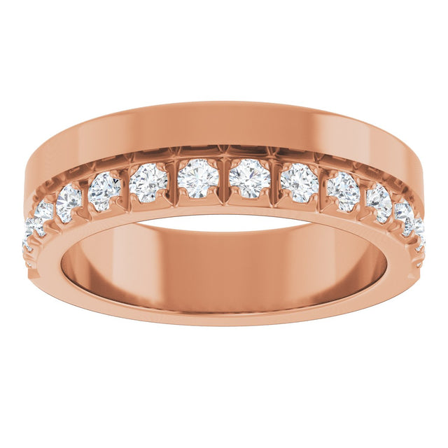 14K Gold Round Lab-Grown Diamond Single Sided Stepped-Edge Anniversary Band – 2.5 mm Stones - Rose Gold - view 3