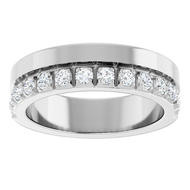 14K Gold Round Natural Diamond Single Sided Stepped-Edge Anniversary Band – 2.5 mm Stones - White Gold - view 3