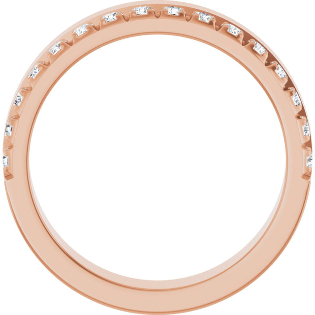 14K Gold Round Natural Diamond Single Sided Stepped-Edge Anniversary Band – 2.5 mm Stones (1 CTW) - Rose Gold - view 2