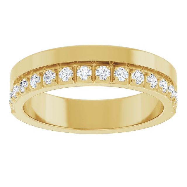 14K Gold Round Lab-Grown Diamond Single Sided Stepped-Edge Anniversary Band – 2.5 mm Stones (1 CTW) - Yellow Gold - view 3