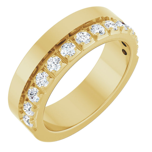 14K Gold Round Natural Diamond Single Sided Stepped-Edge Anniversary Band – 3 mm Stones - Yellow Gold