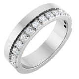 14K Gold Round Lab-Grown Diamond Single Sided Stepped-Edge Anniversary Band – 2.5 mm Stones - White Gold