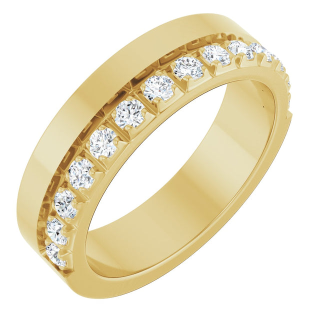 14K Gold Round Lab-Grown Diamond Single Sided Stepped-Edge Anniversary Band – 3 mm Stones - Yellow Gold