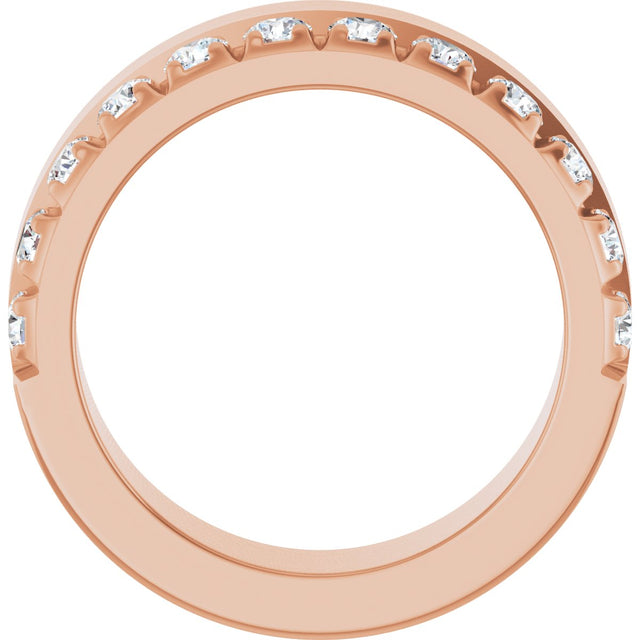 14K Gold Round Natural Diamond Single Sided Stepped-Edge Anniversary Band – 3 mm Stones - Rose Gold - view 2